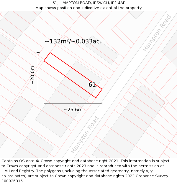 61, HAMPTON ROAD, IPSWICH, IP1 4AP: Plot and title map