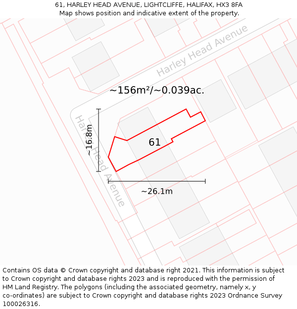 61, HARLEY HEAD AVENUE, LIGHTCLIFFE, HALIFAX, HX3 8FA: Plot and title map