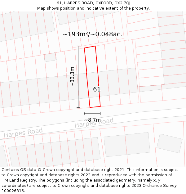 61, HARPES ROAD, OXFORD, OX2 7QJ: Plot and title map