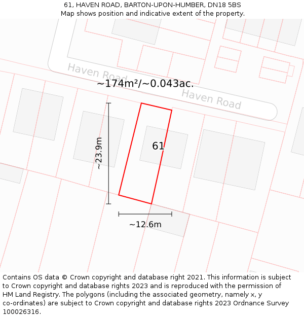 61, HAVEN ROAD, BARTON-UPON-HUMBER, DN18 5BS: Plot and title map