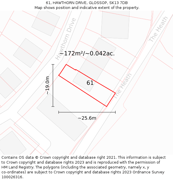 61, HAWTHORN DRIVE, GLOSSOP, SK13 7DB: Plot and title map