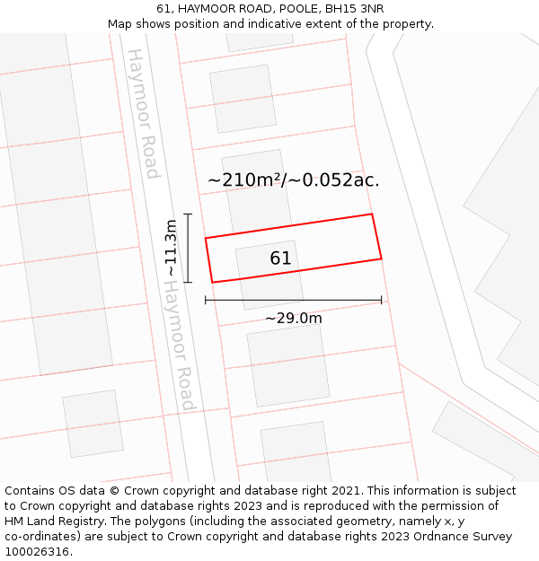 61, HAYMOOR ROAD, POOLE, BH15 3NR: Plot and title map