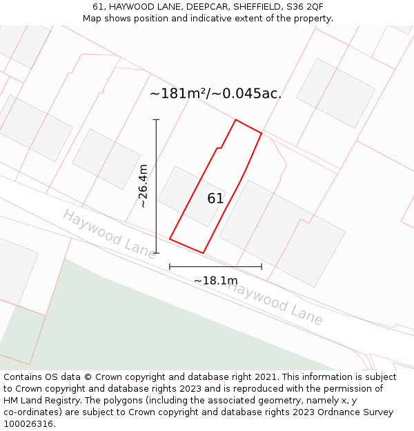 61, HAYWOOD LANE, DEEPCAR, SHEFFIELD, S36 2QF: Plot and title map