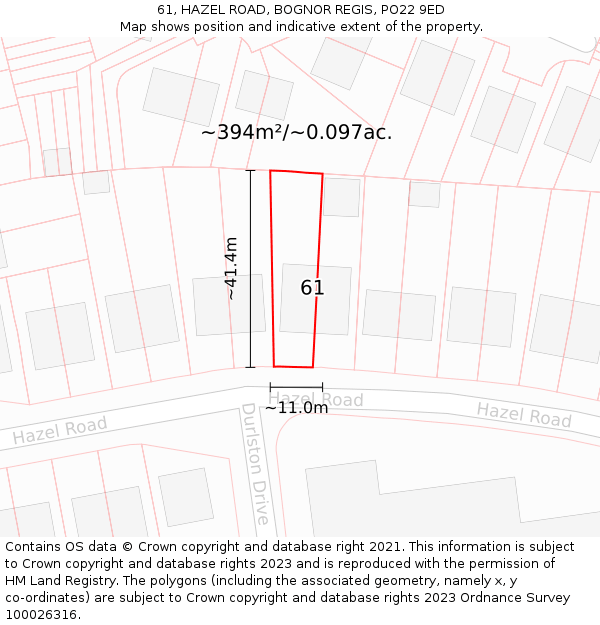 61, HAZEL ROAD, BOGNOR REGIS, PO22 9ED: Plot and title map