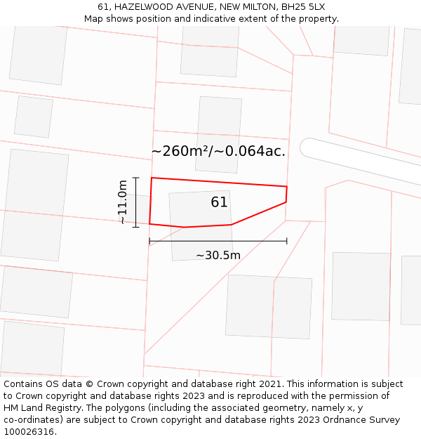 61, HAZELWOOD AVENUE, NEW MILTON, BH25 5LX: Plot and title map