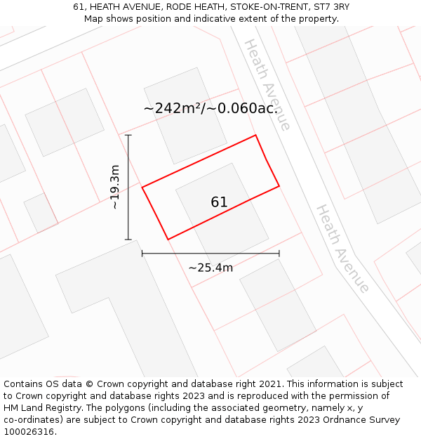 61, HEATH AVENUE, RODE HEATH, STOKE-ON-TRENT, ST7 3RY: Plot and title map