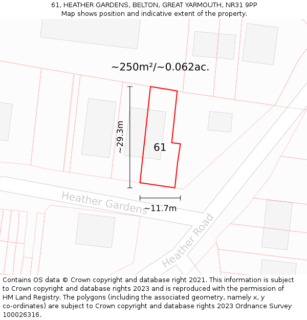 61, HEATHER GARDENS, BELTON, GREAT YARMOUTH, NR31 9PP: Plot and title map