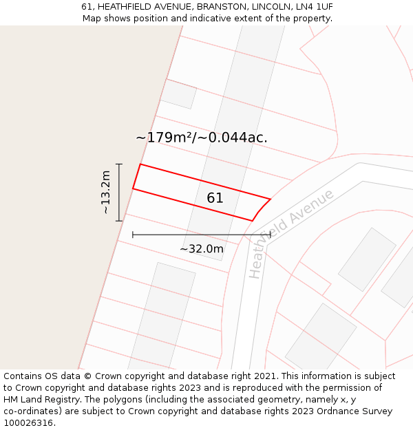 61, HEATHFIELD AVENUE, BRANSTON, LINCOLN, LN4 1UF: Plot and title map