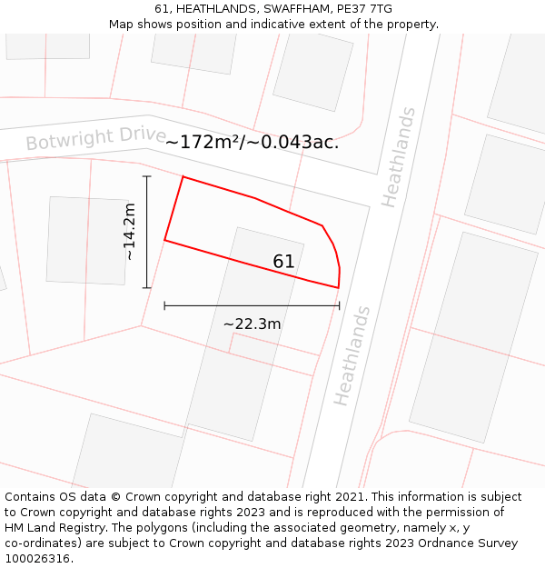 61, HEATHLANDS, SWAFFHAM, PE37 7TG: Plot and title map