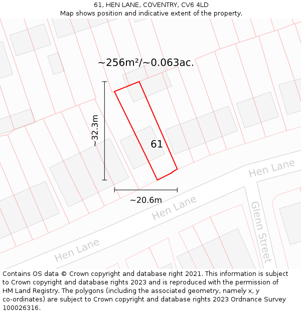 61, HEN LANE, COVENTRY, CV6 4LD: Plot and title map