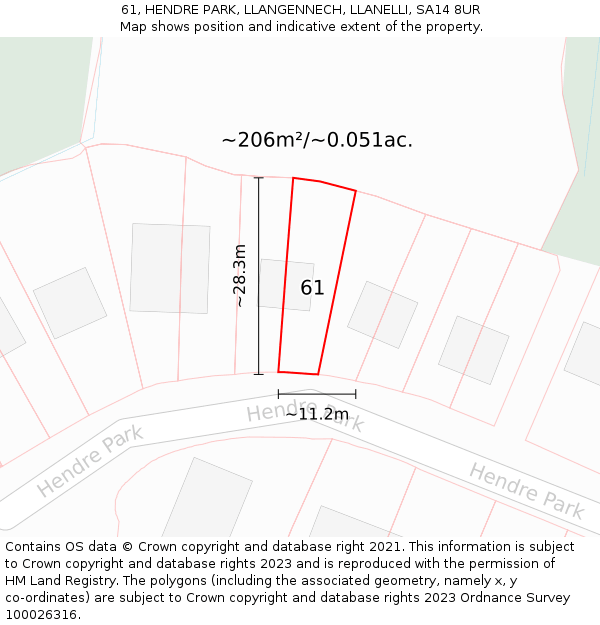 61, HENDRE PARK, LLANGENNECH, LLANELLI, SA14 8UR: Plot and title map