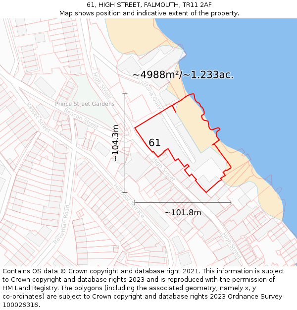 61, HIGH STREET, FALMOUTH, TR11 2AF: Plot and title map