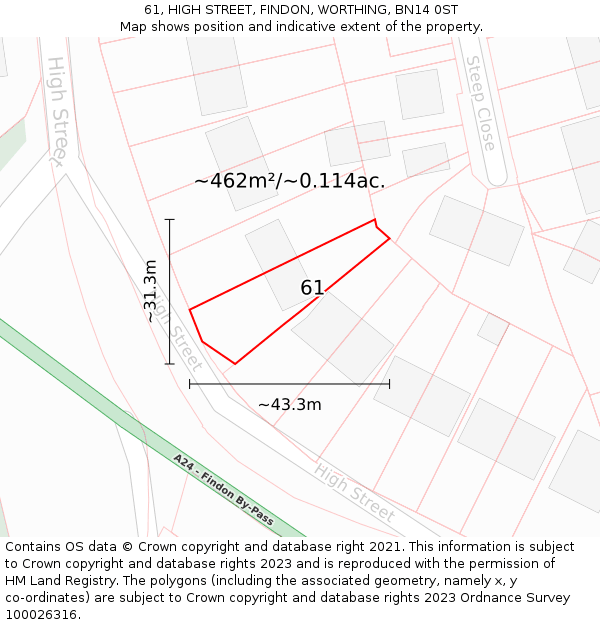 61, HIGH STREET, FINDON, WORTHING, BN14 0ST: Plot and title map