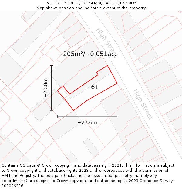 61, HIGH STREET, TOPSHAM, EXETER, EX3 0DY: Plot and title map