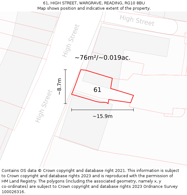 61, HIGH STREET, WARGRAVE, READING, RG10 8BU: Plot and title map