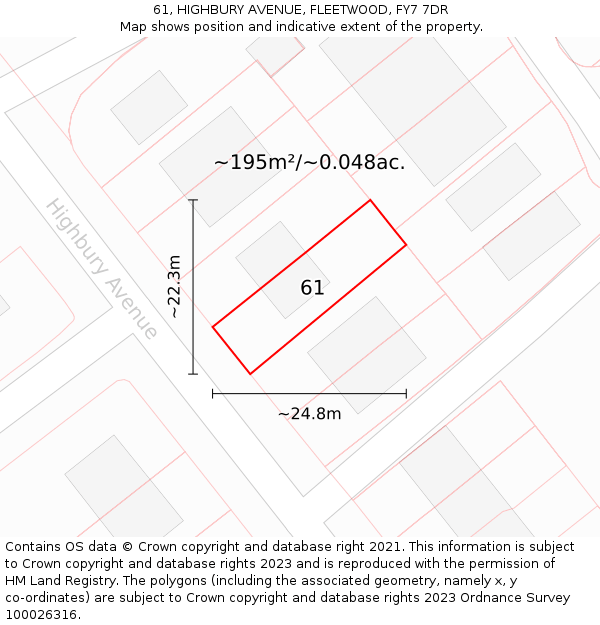 61, HIGHBURY AVENUE, FLEETWOOD, FY7 7DR: Plot and title map