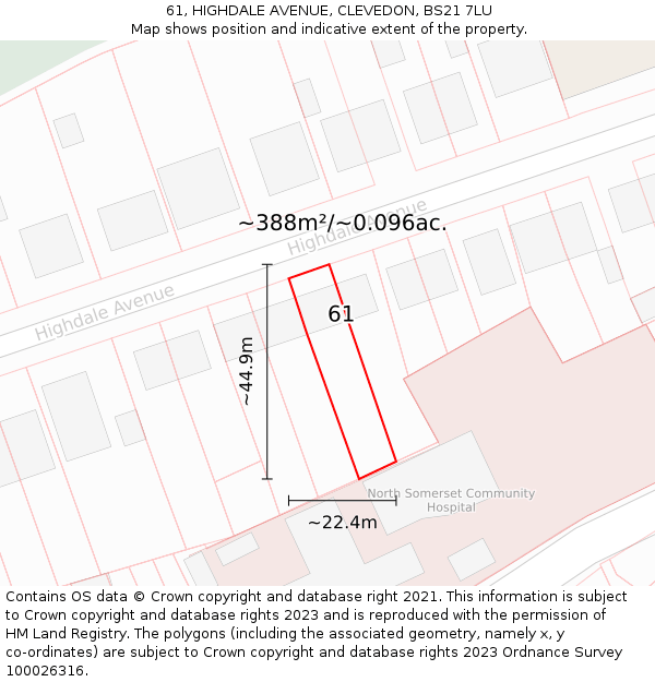 61, HIGHDALE AVENUE, CLEVEDON, BS21 7LU: Plot and title map