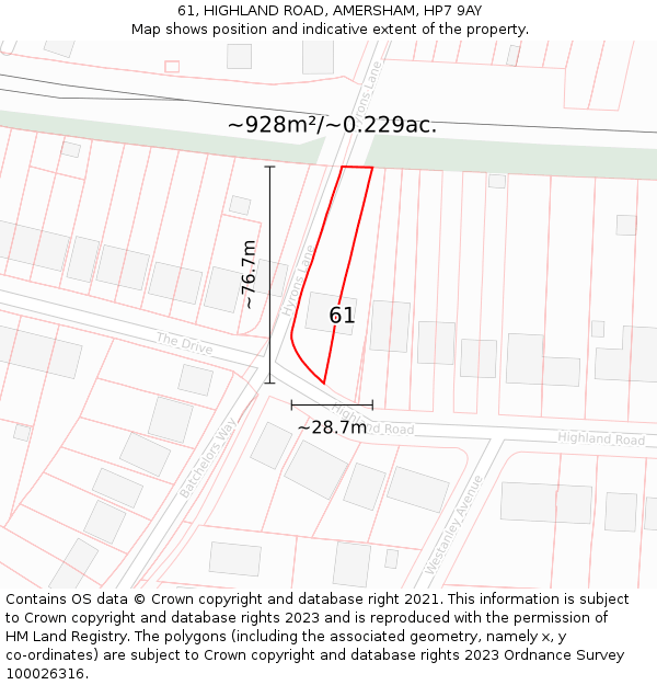 61, HIGHLAND ROAD, AMERSHAM, HP7 9AY: Plot and title map