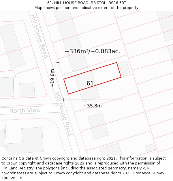 61, HILL HOUSE ROAD, BRISTOL, BS16 5RT: Plot and title map