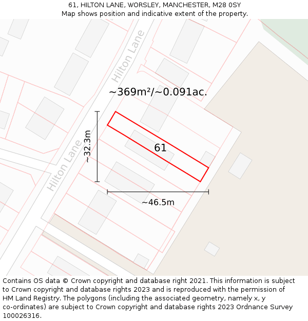 61, HILTON LANE, WORSLEY, MANCHESTER, M28 0SY: Plot and title map