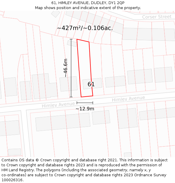 61, HIMLEY AVENUE, DUDLEY, DY1 2QP: Plot and title map