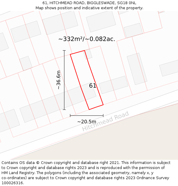 61, HITCHMEAD ROAD, BIGGLESWADE, SG18 0NL: Plot and title map