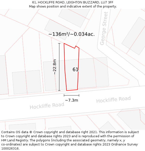 61, HOCKLIFFE ROAD, LEIGHTON BUZZARD, LU7 3FF: Plot and title map