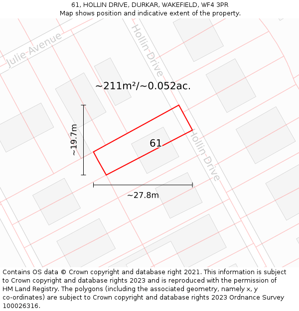 61, HOLLIN DRIVE, DURKAR, WAKEFIELD, WF4 3PR: Plot and title map