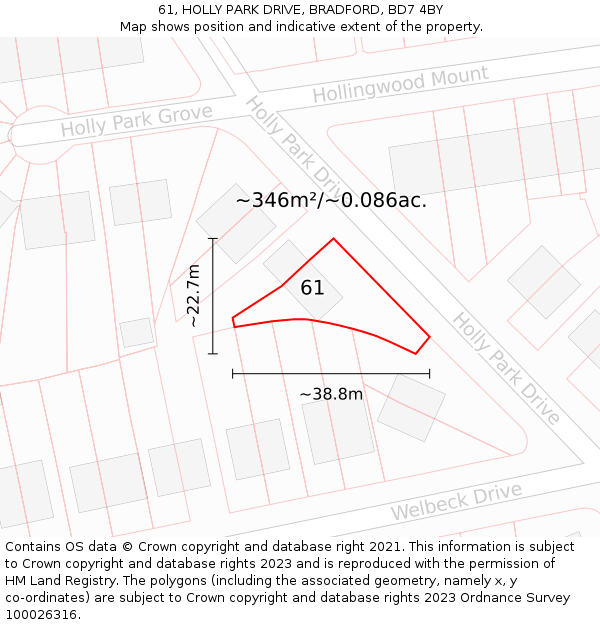 61, HOLLY PARK DRIVE, BRADFORD, BD7 4BY: Plot and title map