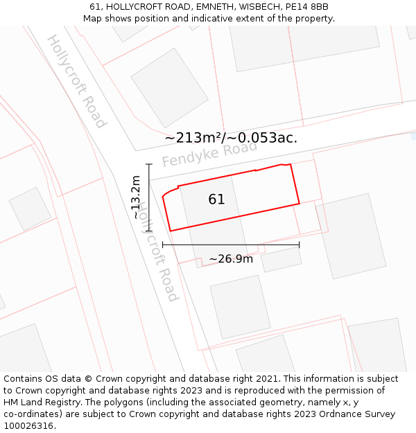 61, HOLLYCROFT ROAD, EMNETH, WISBECH, PE14 8BB: Plot and title map