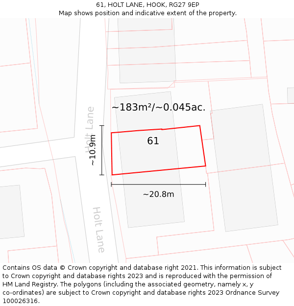 61, HOLT LANE, HOOK, RG27 9EP: Plot and title map