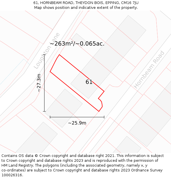 61, HORNBEAM ROAD, THEYDON BOIS, EPPING, CM16 7JU: Plot and title map