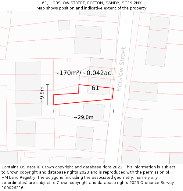 61, HORSLOW STREET, POTTON, SANDY, SG19 2NX: Plot and title map