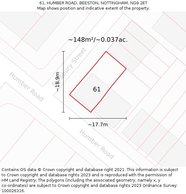 61, HUMBER ROAD, BEESTON, NOTTINGHAM, NG9 2ET: Plot and title map