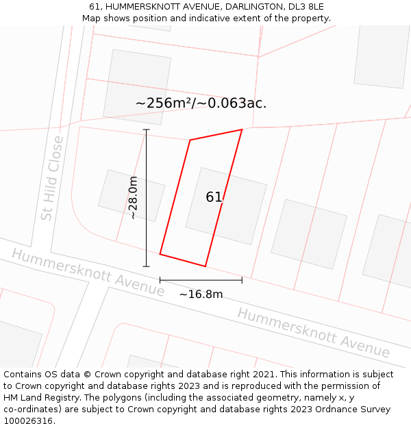 61, HUMMERSKNOTT AVENUE, DARLINGTON, DL3 8LE: Plot and title map