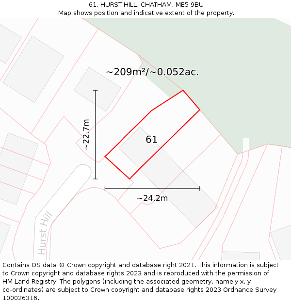 61, HURST HILL, CHATHAM, ME5 9BU: Plot and title map