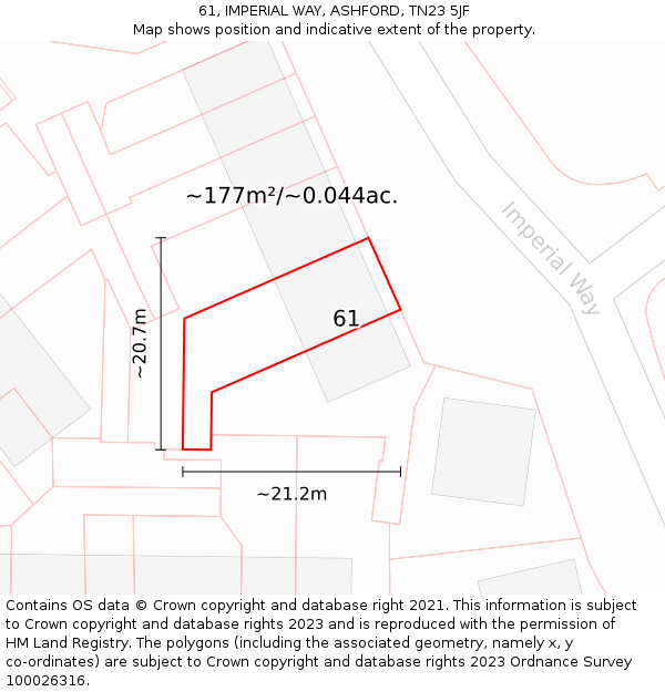 61, IMPERIAL WAY, ASHFORD, TN23 5JF: Plot and title map