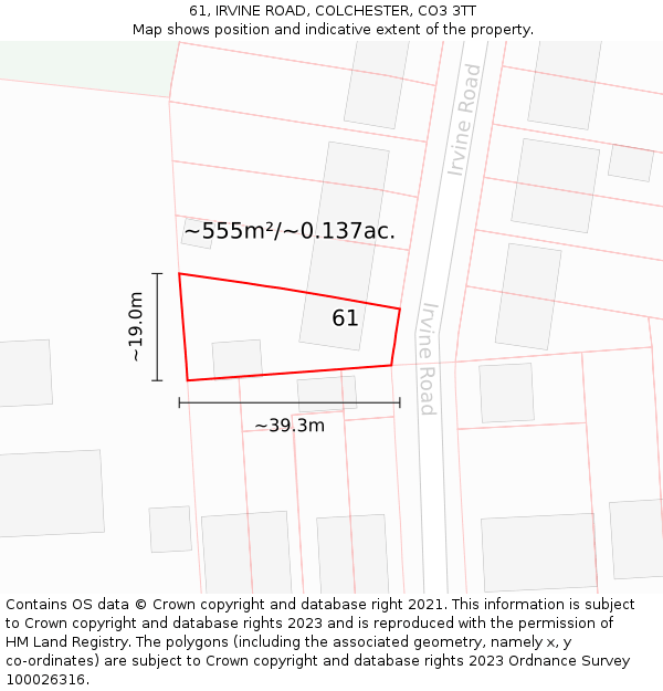 61, IRVINE ROAD, COLCHESTER, CO3 3TT: Plot and title map