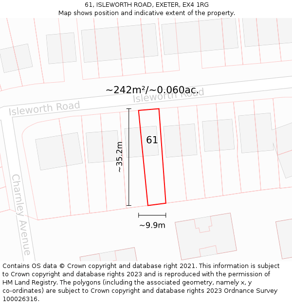 61, ISLEWORTH ROAD, EXETER, EX4 1RG: Plot and title map