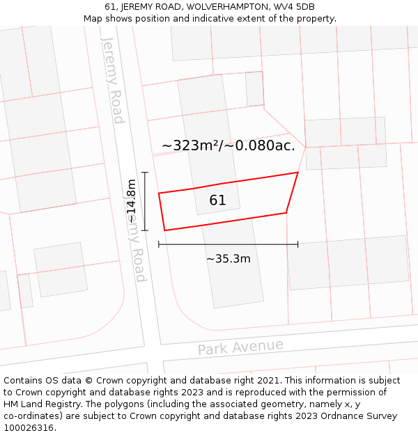 61, JEREMY ROAD, WOLVERHAMPTON, WV4 5DB: Plot and title map