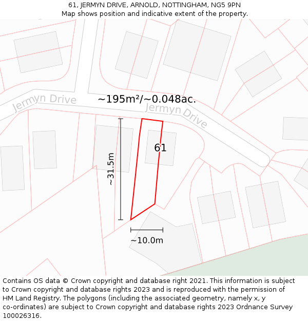 61, JERMYN DRIVE, ARNOLD, NOTTINGHAM, NG5 9PN: Plot and title map