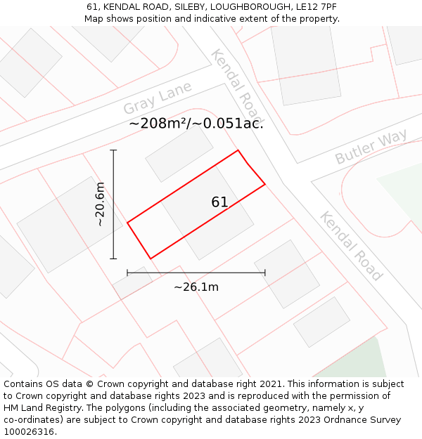 61, KENDAL ROAD, SILEBY, LOUGHBOROUGH, LE12 7PF: Plot and title map