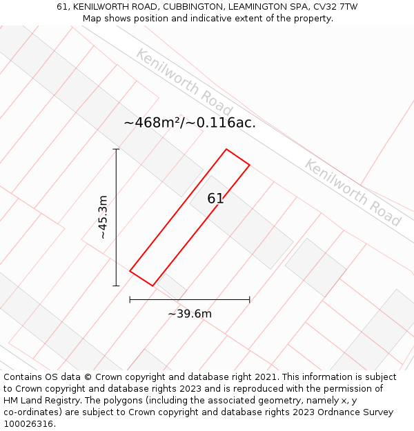 61, KENILWORTH ROAD, CUBBINGTON, LEAMINGTON SPA, CV32 7TW: Plot and title map