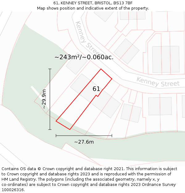 61, KENNEY STREET, BRISTOL, BS13 7BF: Plot and title map