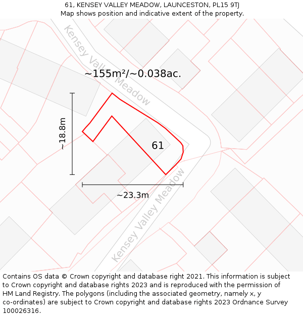 61, KENSEY VALLEY MEADOW, LAUNCESTON, PL15 9TJ: Plot and title map