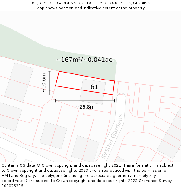 61, KESTREL GARDENS, QUEDGELEY, GLOUCESTER, GL2 4NR: Plot and title map