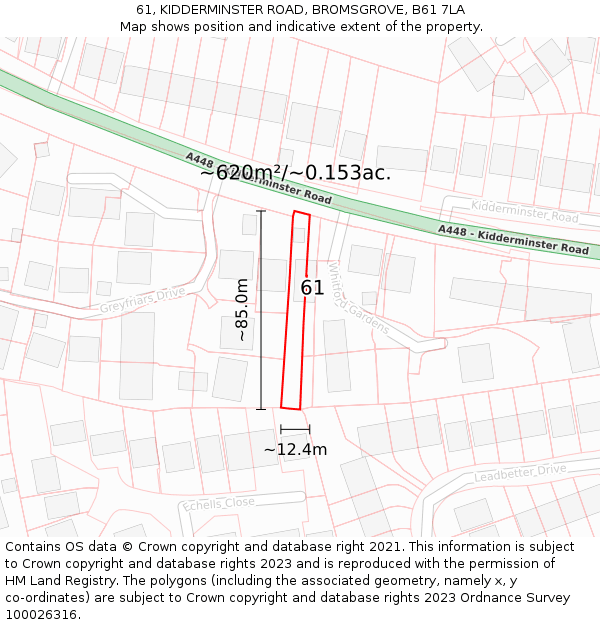 61, KIDDERMINSTER ROAD, BROMSGROVE, B61 7LA: Plot and title map