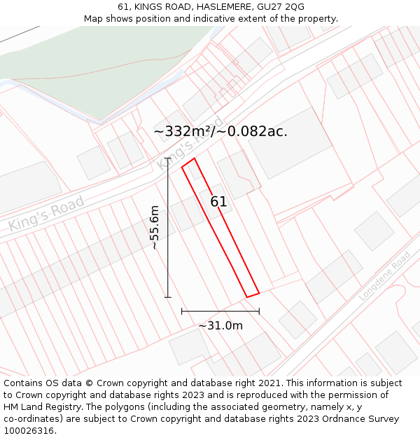 61, KINGS ROAD, HASLEMERE, GU27 2QG: Plot and title map