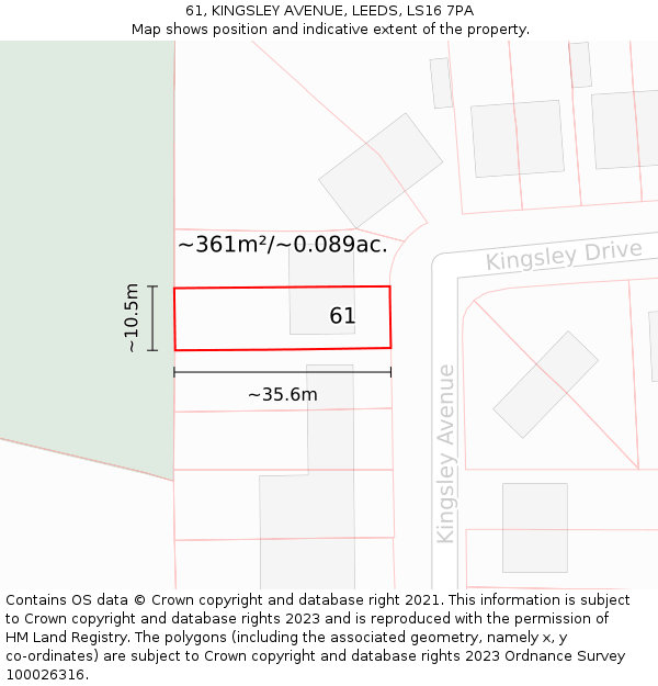 61, KINGSLEY AVENUE, LEEDS, LS16 7PA: Plot and title map