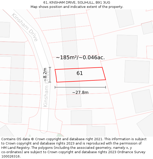 61, KINSHAM DRIVE, SOLIHULL, B91 3UG: Plot and title map